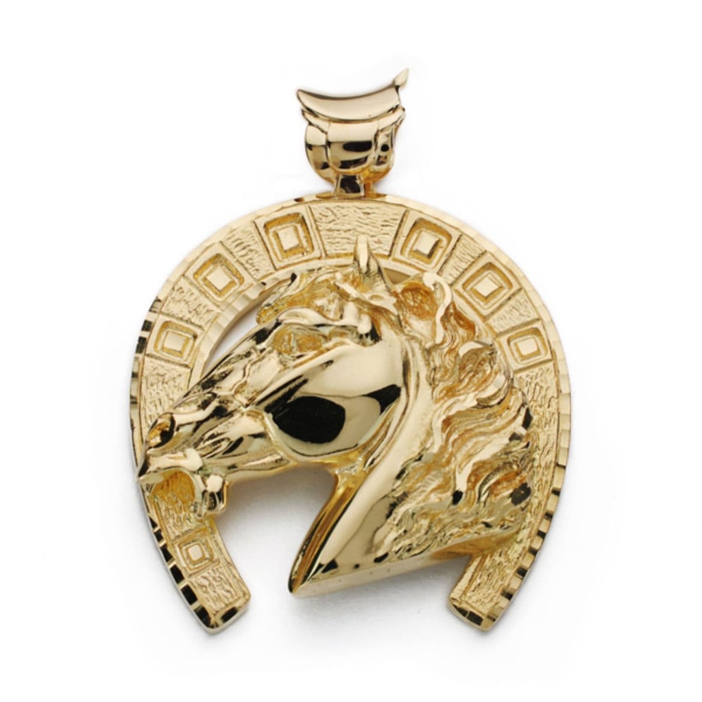 18K COLGANTE DE HERRADURA CON CABALLO 50X44 MM