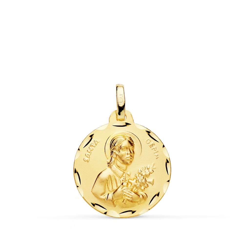 18K MEDALLA SANTA GEMA TALLADA 18 MM