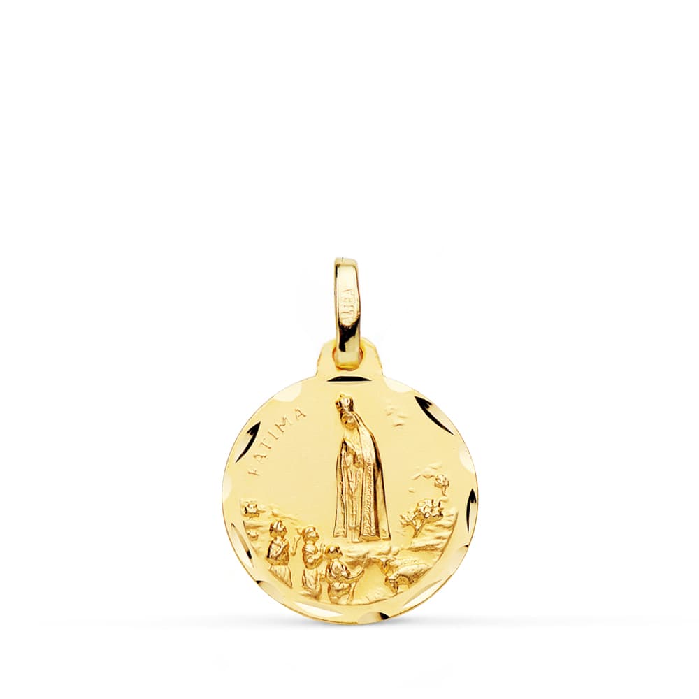 18K MEDALLA ORO AMARILLO VIRGEN DE FATIMA TALLADA 16 MM