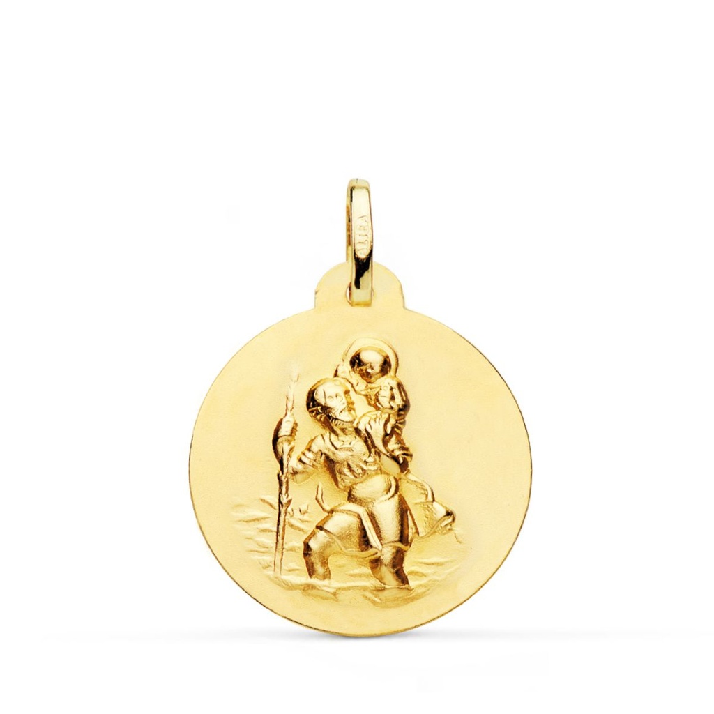 18K MEDALLA SAN CRISTOBAL TALLADA 22 MM