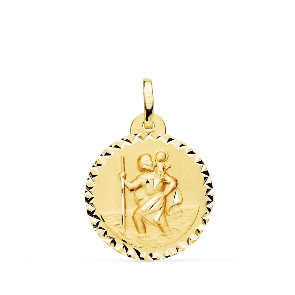 18K MEDALLA SAN CRISTOBAL TALLA CRUZADA 20 MM