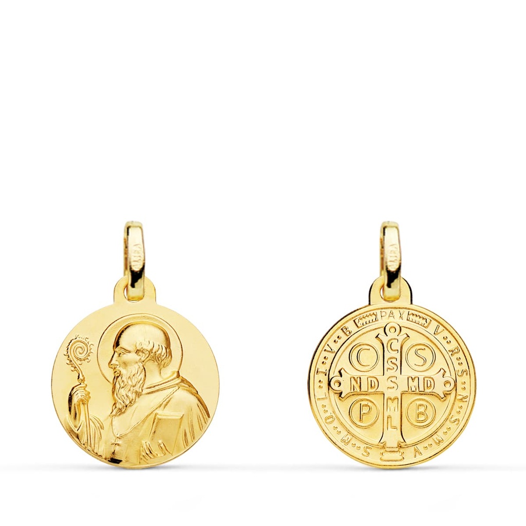 18K ESCAPULARIO SAN BENITO LISO 14 MM