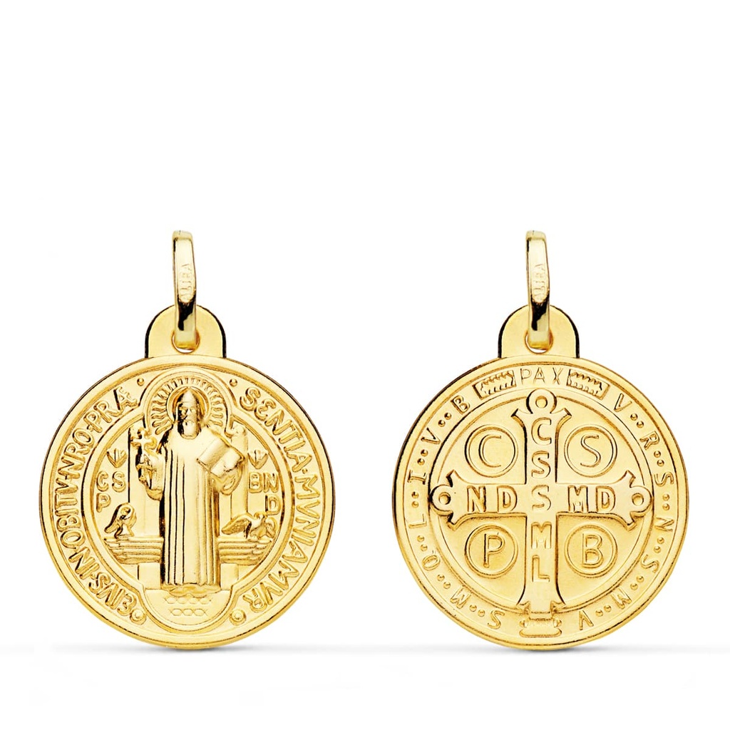 18K ESCAPULARIO MEDALLA SAN BENITO MONJE 20 MM