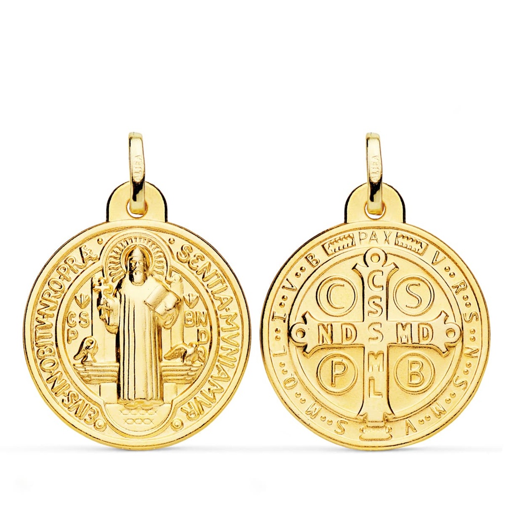 18K ESCAPULARIO MEDALLA SAN BENITO MONJE 24 MM