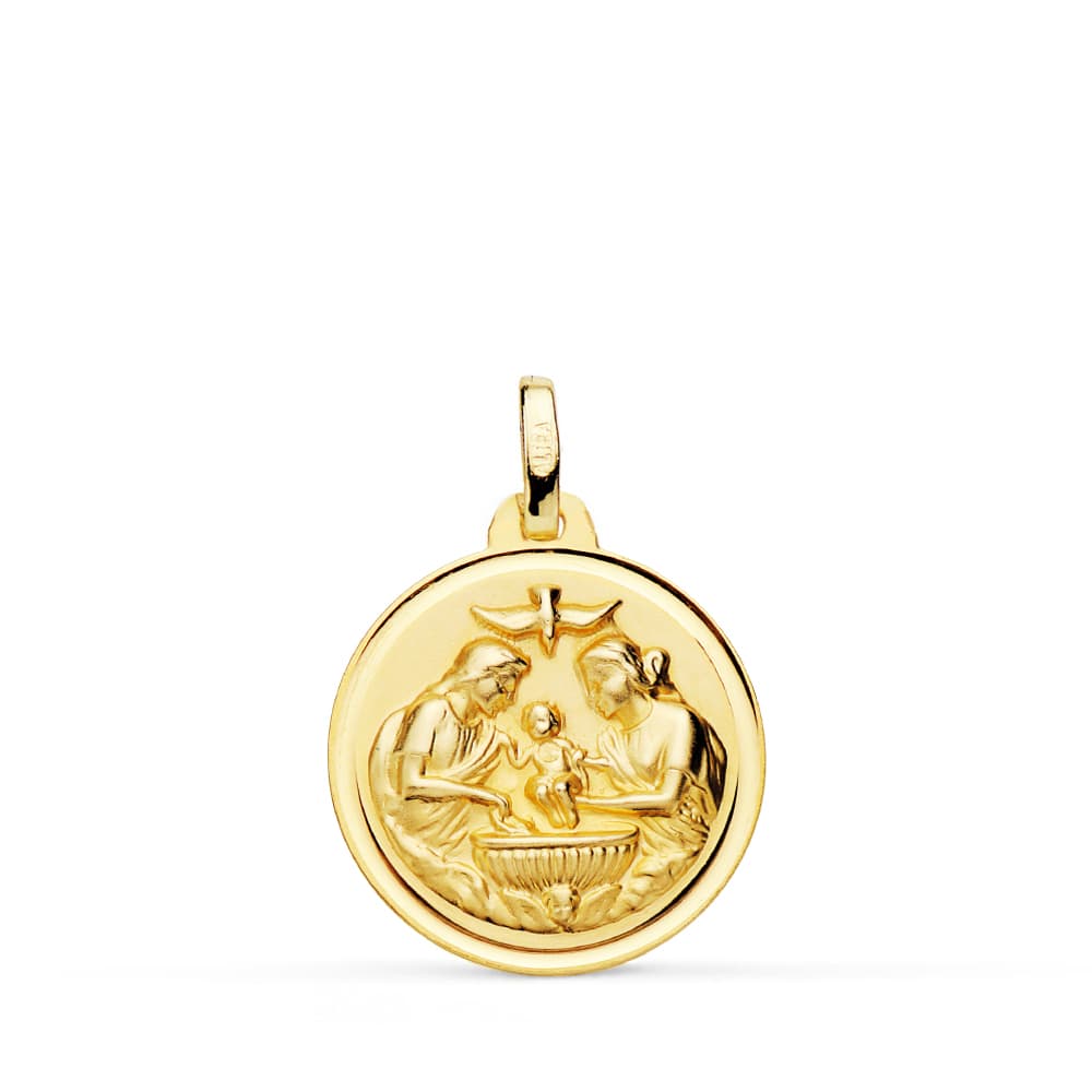 18K. MEDALLA NUEVO BAUTISMO BISEL 18 MM