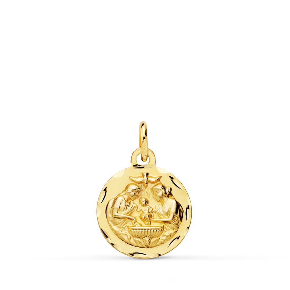 18K MEDALLA BAUTISMO TALLADA 14 MM