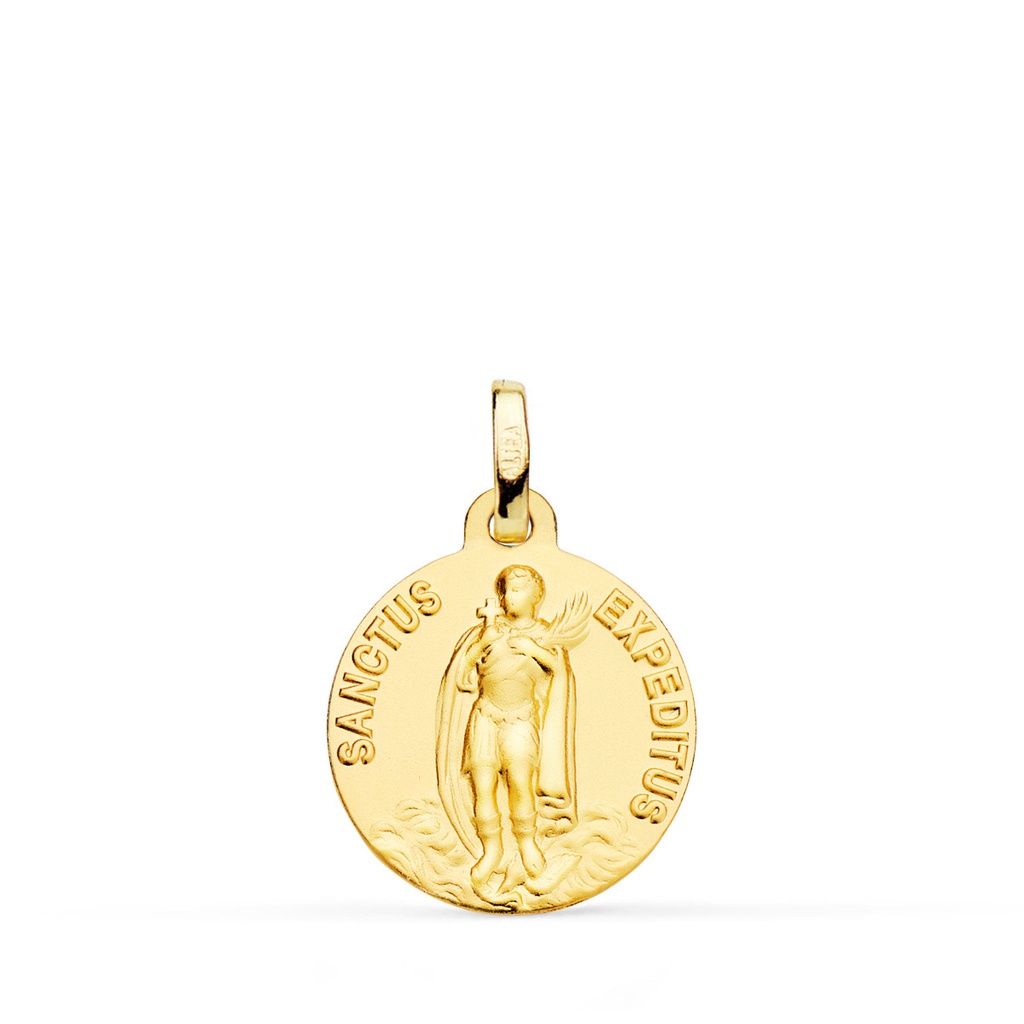 18K MEDALLA ORO AMARILLO -SANCTUS EXPEDITUS- LISA MATIZADA 16 MM