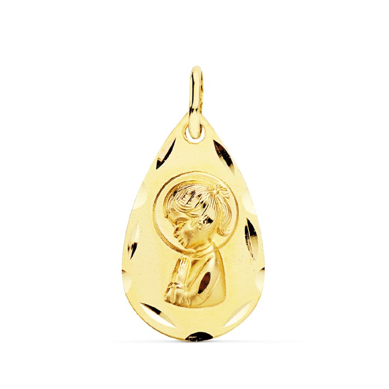 18K MEDALLA VIRGEN NIÑA LAGRIMA 19X11 MM