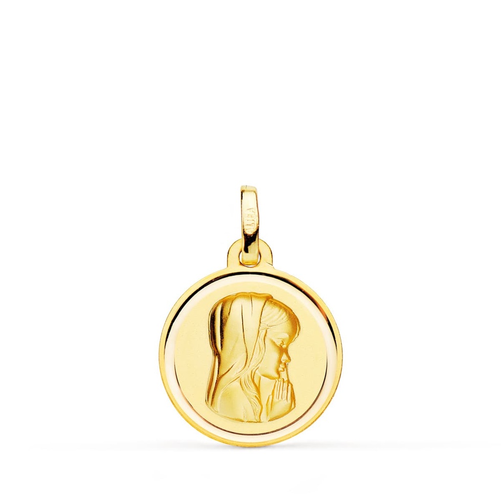 18K MEDALLA VIRGEN NIÑA MATIZADA CON BISEL 16 MM
