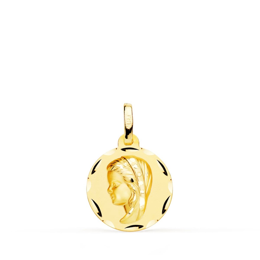 18K MEDALLA ORO AMARILLO VIRGEN NIÑA TALLADA 14 MM