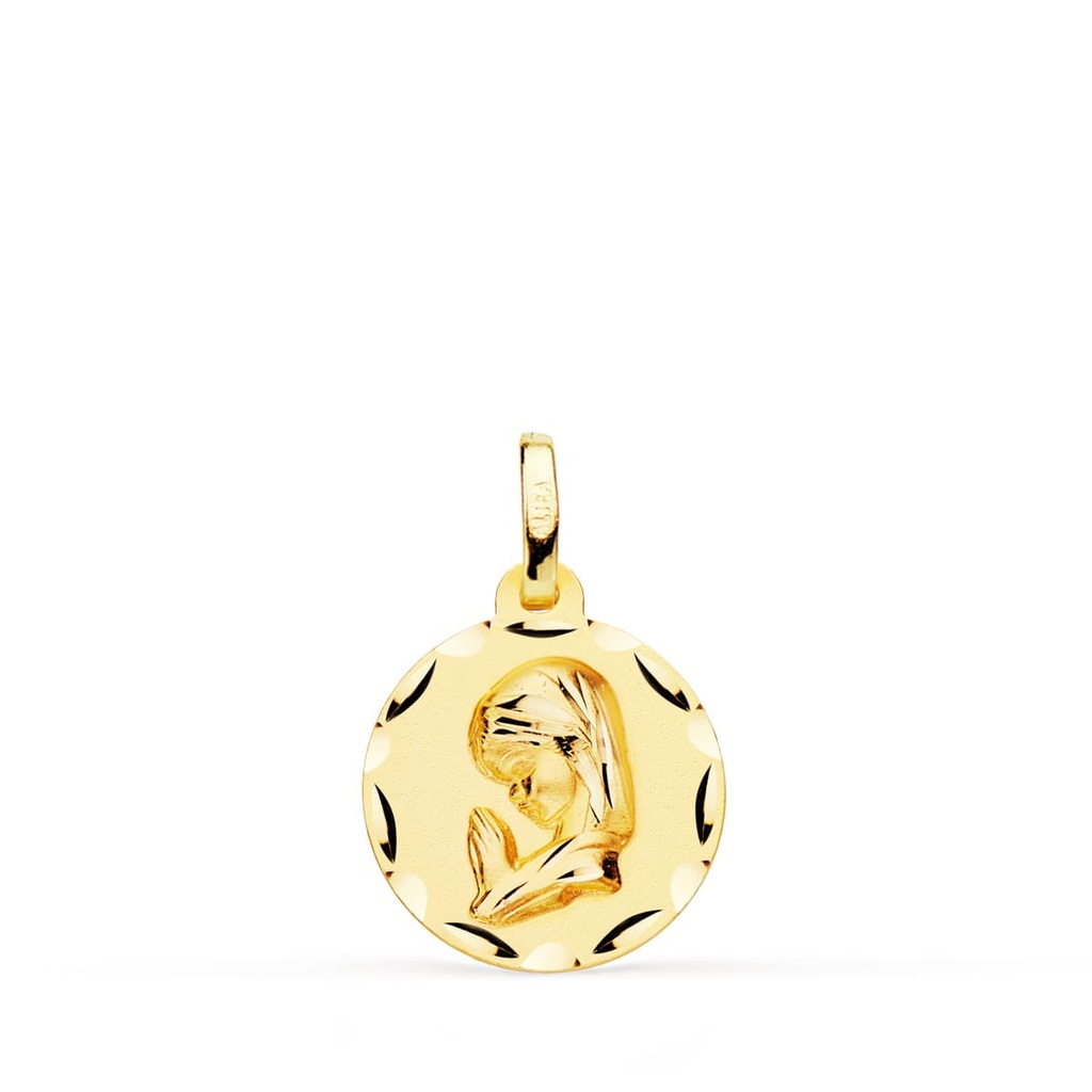 18K MEDALLA ORO AMARILLO VIRGEN NIÑA TALLADA 14 MM