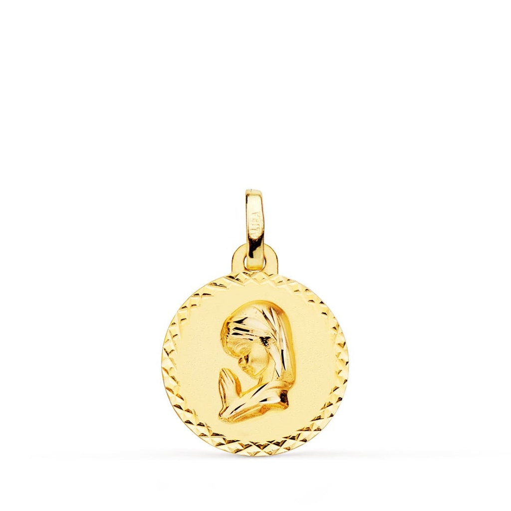 18K MEDALLA ORO AMARILLO VIRGEN NIÑA TALLA CRUZADA 16 MM