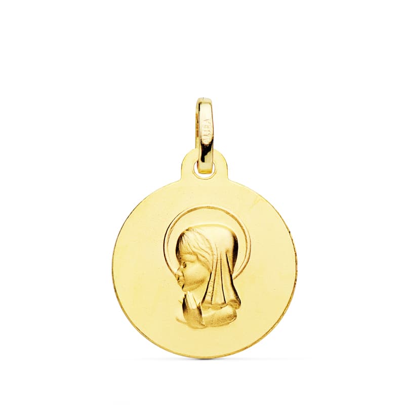 18K MEDALLA VIRGEN NIÑA 16 MM TALLADA