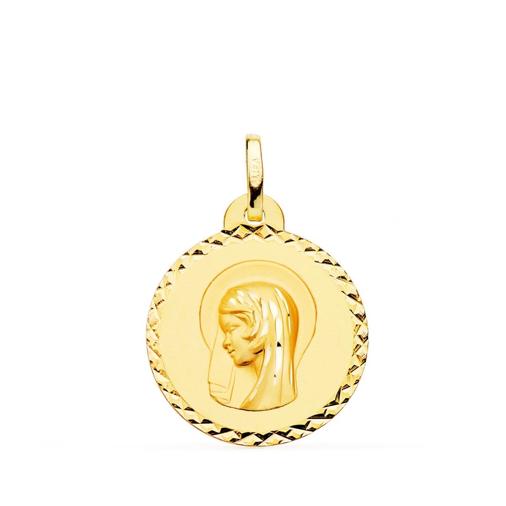 18K MEDALLA VIRGEN MARIA ( REGINA CAELORUM ) TALLA CRUZADA 20 MM