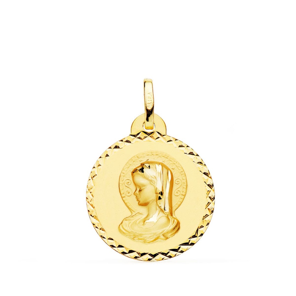 18K MEDALLA VIRGEN MARIA ( VIRGO VIRGINIUM ) TALLA CRUZADA 20 MM