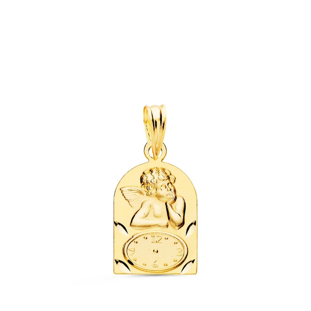 18K MEDALLA ARCO ANGELITO BUROL CON RELOJ TALLADA 18X11 MM