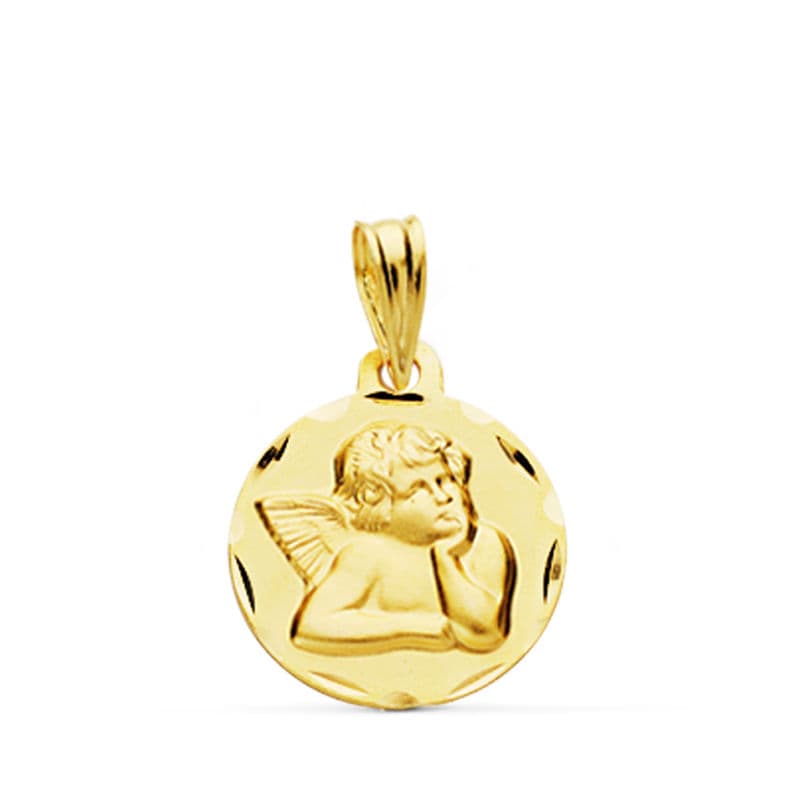 18K MEDALLA ORO AMARILLO ANGELITO BURLON TALLADA 14 MM