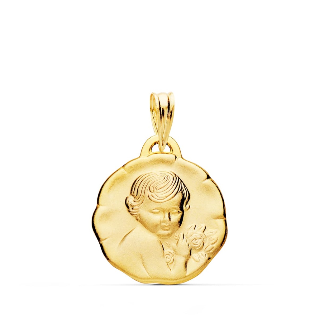 18K MEDALLA ANGEL NIÑO DE LA FLOR 17 MM