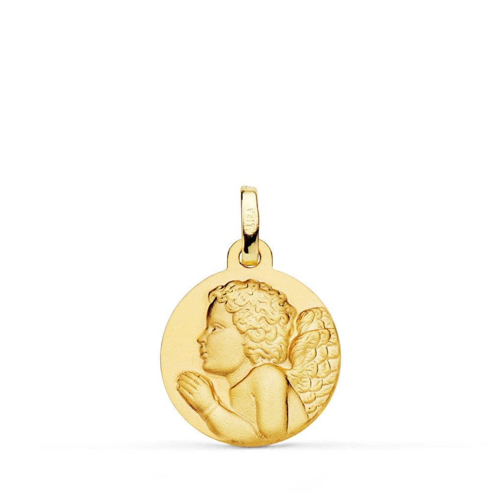 18K MEDALLA ORO AMARILLO  ANGEL NIÑO PIADOSO  REZANDO MATIZADO. 16 MM