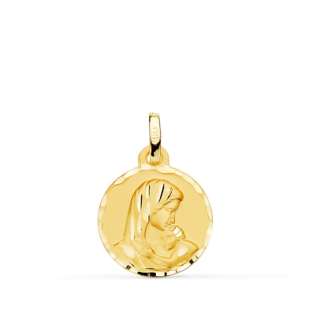 18K MEDALLA MADRE AMOR MATERNAL TALLADA 16 MM
