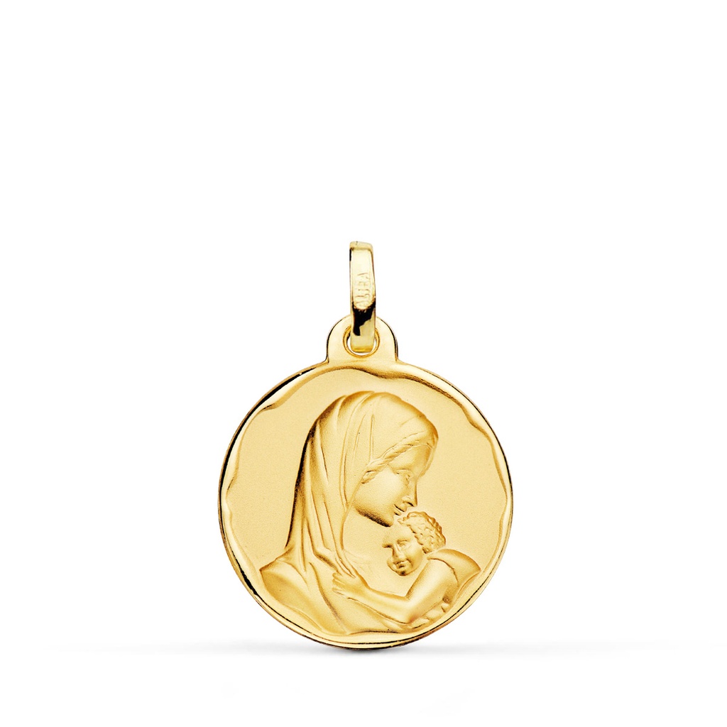 18K MEDALLA VIRGEN MADRE AMOR MATERNAL 18 MM