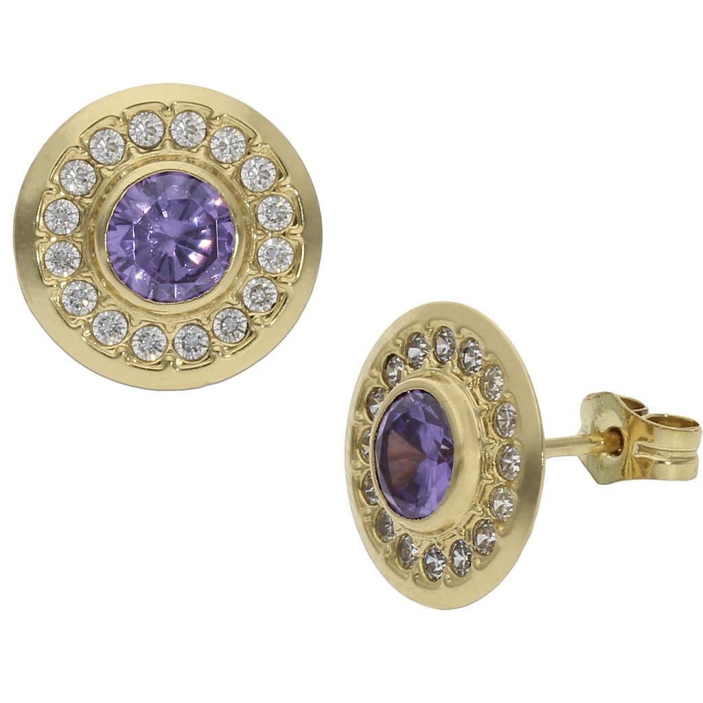 Pendientes oro 18 kt violeta + circonitas - 11mm