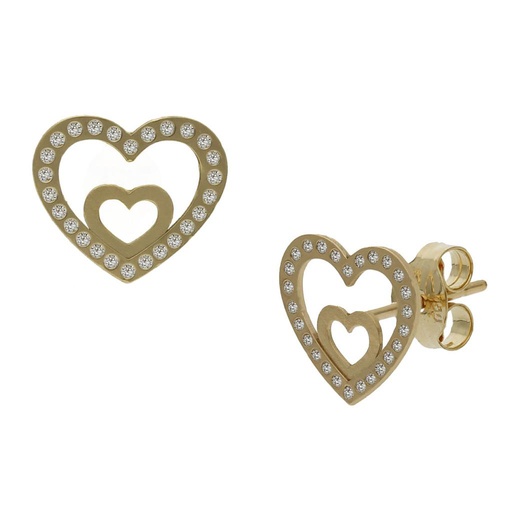 [P1497] PENDIENTES ORO 18KL CORAZONES CIRCONITAS - 9.5x8MM