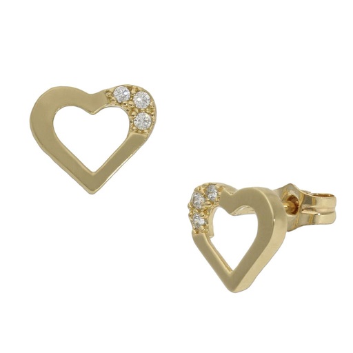 [P1066] PENDIENTES ORO 18KL CORAZONES CIRCONITAS