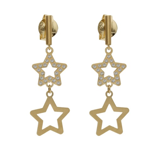 [P1488] Pendientes oro 18 kt estrellas circonitas - 8x24mm