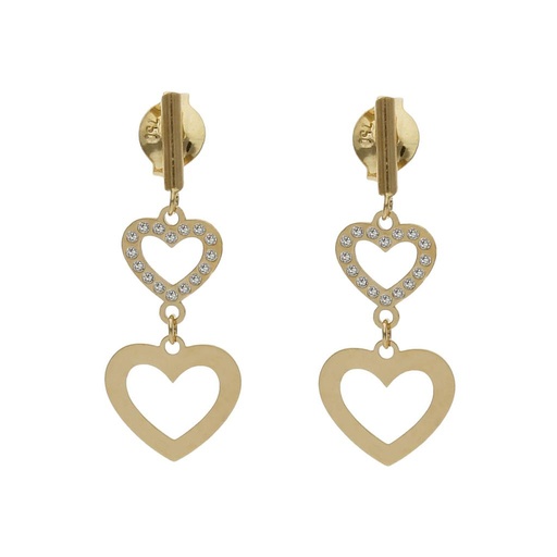 [P1485] Pendientes oro 18 kt corazones circonitas - 8x22mm