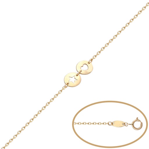 [PU1130] Pulsera estrella + corazon oro 18 kt 