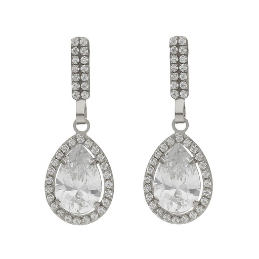 [P1477] Pendientes oro blanco 18 kt circonitas - 9x25mm