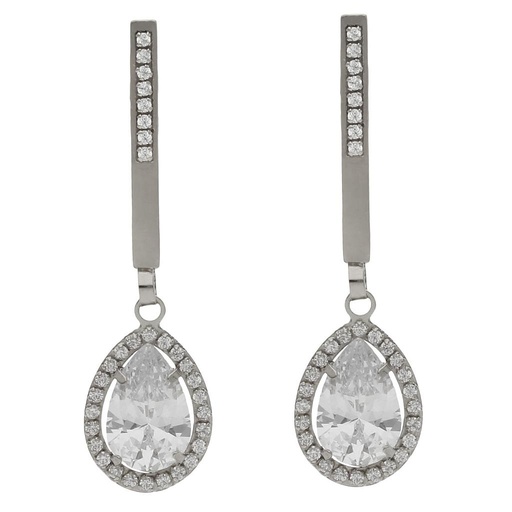 [P1472] Pendientes oro blanco 18 kt circonitas - 9x35mm