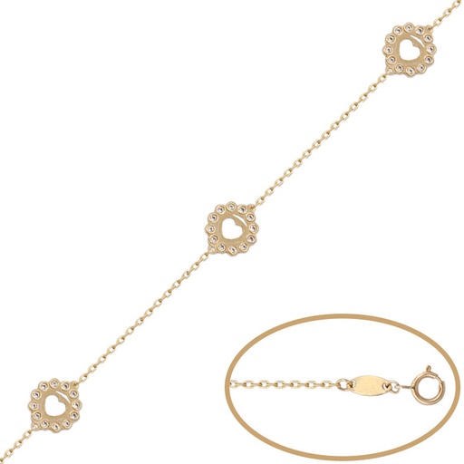 [PU1029] Pulsera oro 18 kt corazones circonitas