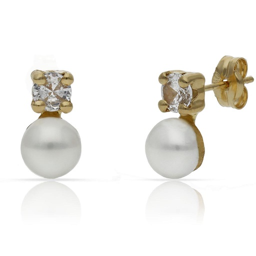 [P1519] Pendientes oro 18 kt perlas + circonitas