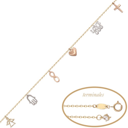 [PU1042] Pulsera oro 18 kt tricolor abalorios
