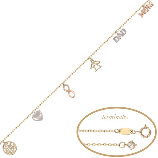 [PU1043] Pulsera oro 18 kt tricolor abalorios