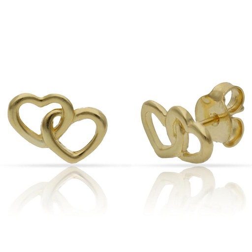 [AG1754] PENDIENTES PLATA CHAPADA ORO CORAZONES - 11x8MM