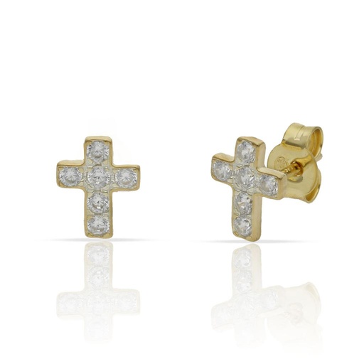 [AG1768] PENDIENTES PLATA CHAPADA ORO CRUZ CIRCONITAS - 6.50X8MM