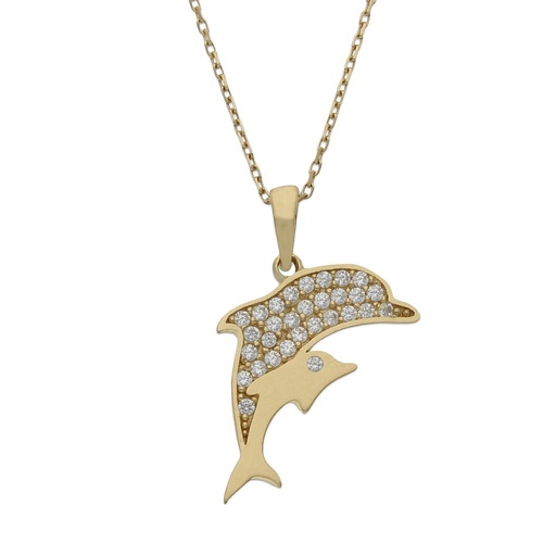 [G922] GARGANTILLA ORO 18KL DELFINES CIRCONITAS