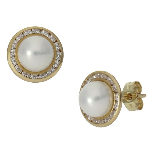 [P1324] Pendientes oro 18 kt perlas chinas - 9.50mm