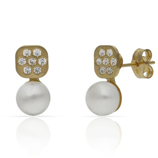 [P1522] Pendientes oro 18 kt perlas + circonitas