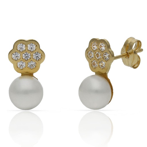 [P1520] Pendientes oro 18 kt perlas + circonitas