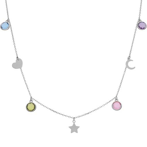 [AG643] GARGANTILLA PLATA 925MM MIX CHARMS+PIEDRAS