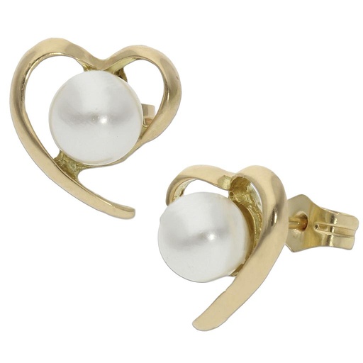 [P1073] Pendientes oro 18 kt corazón perlas