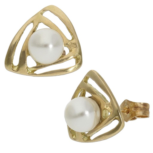 [P1074] Pendientes oro 18 kt triangular perlas