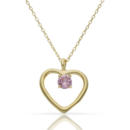 [AG678] GARGANTILLA PLATA CHAPADA ORO CORAZON PIEDRA ROSA