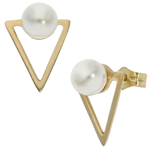 [P1075] Pendientes oro 18 kt triangular perlas 