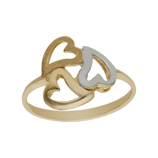 [S967] SORTIJA ORO 18KL CORAZONES BICOLOR