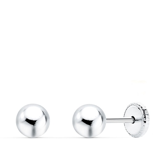 [P0004-OB] 18K PENDIENTES ORO BLANCO BOLA LISA 5 MM CIERRE ROSCA